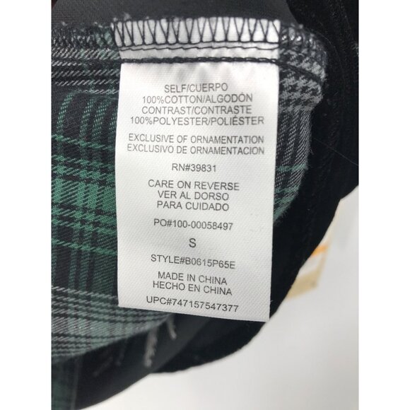 Democracy Plaid Velvet Embroidered Long Sleeve Button Front Shirt Green Small NE - Picture 6 of 7